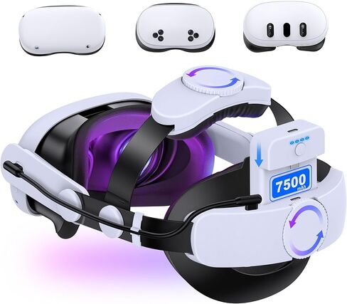 Head Strap for Meta Quest 3/3S/2, Adjustable Elite Strap with 7500mAh Detachable & Hot-Swappable Battery, Enhanced Support & Comfort, VR Headset Strap for Oculus, Extends 3–4H Playtime in Saudi Arabia