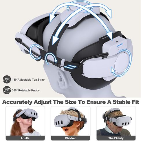 Head Strap for Meta Quest 3/3S/2, Adjustable Elite Strap with 7500mAh Detachable & Hot-Swappable Battery, Enhanced Support & Comfort, VR Headset Strap for Oculus, Extends 3–4H Playtime in Saudi Arabia