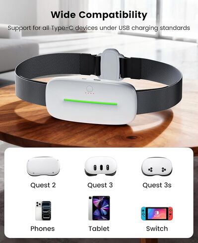 حزمة بطارية حزام الخصر Kawaye VR لـ Meta Quest 3S/3/2، حزمة بطارية قابلة للارتداء بقدرة 12000 مللي أمبير في الساعة مع حزام مغناطيسي، مخرج 20 وات، وقت تشغيل ممتد 5-7 ساعات لسماعة Oculus VR-MQ0001 in Kuwait