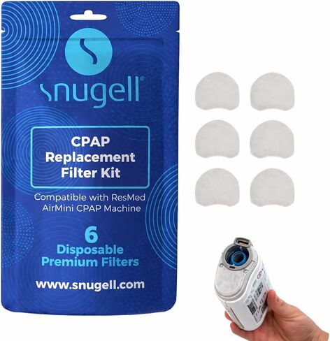 Disposable Replacement CPAP Airmini Filters by Snugell - 6-Pack - Premium Universal Filter for Resmed Airmini Travel CPAP - Hypoallergenic Universal Filters for Travel or Home Use in Saudi Arabia