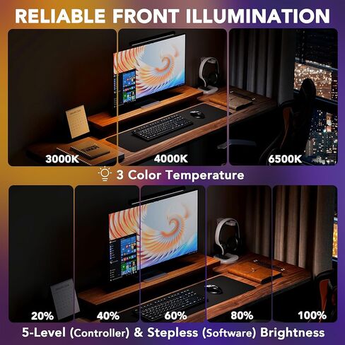 شريط إضاءة ذكي للشاشة مع إضاءة خلفية RGB، ومزامنة الشاشة والموسيقى التي يتم التحكم فيها بواسطة البرامج، وأضواء شاشة LED للألعاب والعمل مع 16 مليون لون و18 وضعًا - 16 بوصة in Kuwait