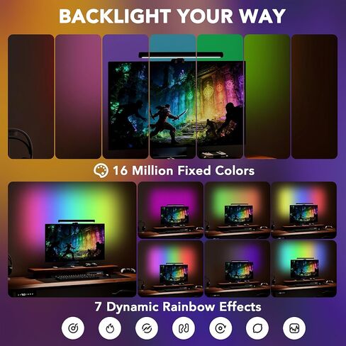 شريط إضاءة ذكي للشاشة مع إضاءة خلفية RGB، ومزامنة الشاشة والموسيقى التي يتم التحكم فيها بواسطة البرامج، وأضواء شاشة LED للألعاب والعمل مع 16 مليون لون و18 وضعًا - 16 بوصة in Kuwait