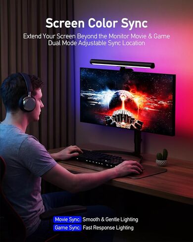 شريط إضاءة للكمبيوتر RGB، شريط إضاءة شاشة LED، شريط إضاءة شاشة قابل للتعديل مع مشبك تثبيت، لشاشات الكمبيوتر وإعدادات المكتب المنزلي in Kuwait