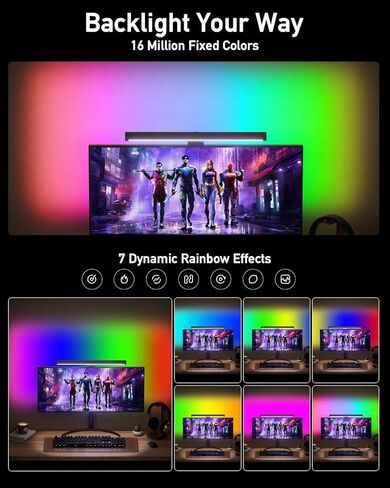شريط إضاءة للكمبيوتر RGB، شريط إضاءة شاشة LED، شريط إضاءة شاشة قابل للتعديل مع مشبك تثبيت، لشاشات الكمبيوتر وإعدادات المكتب المنزلي in Kuwait
