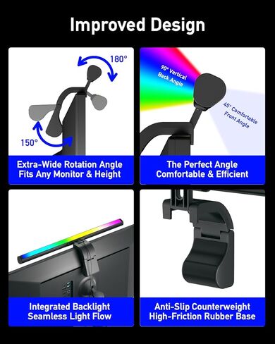 شريط إضاءة للكمبيوتر RGB، شريط إضاءة شاشة LED، شريط إضاءة شاشة قابل للتعديل مع مشبك تثبيت، لشاشات الكمبيوتر وإعدادات المكتب المنزلي in Kuwait