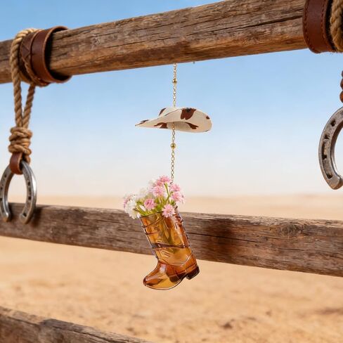 Rear View Mirror Accessories - 3D Pink Wildflower Cowboy Boot Ornament Western Car Charm for Rearview Mirrors Hanging Pendant Auto Interior Decor Country Girl Gifts for Women Cowgirl Birthday in Saudi Arabia