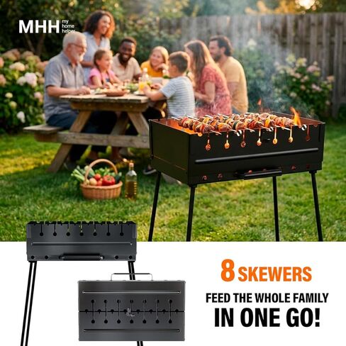 MHH Charcoal Grill for 8 Skewers - Portable Barbecue 16.9""×11.8""×21,2"" Kabob Camp Grills - Foldable Metal Mangal - Kebab Shish - BBQ for EDC Picnic Outdoor Cooking (Skewers Not Included) in Saudi Arabia