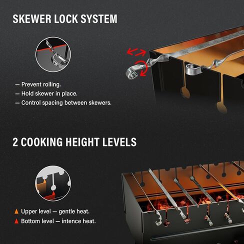 MHH Charcoal Grill for 8 Skewers - Portable Barbecue 16.9""×11.8""×21,2"" Kabob Camp Grills - Foldable Metal Mangal - Kebab Shish - BBQ for EDC Picnic Outdoor Cooking (Skewers Not Included) in Saudi Arabia