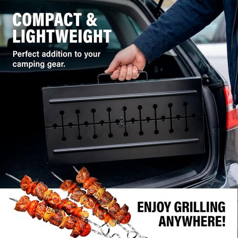 MHH Charcoal Grill for 8 Skewers - Portable Barbecue 16.9""×11.8""×21,2"" Kabob Camp Grills - Foldable Metal Mangal - Kebab Shish - BBQ for EDC Picnic Outdoor Cooking (Skewers Not Included) in Saudi Arabia