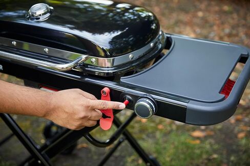 Weber Traveler® Portable Gas Grill (Liquid Propane) for Outdoor Cooking – Black, Porcelain-Enameled Lid, Side Table, Folding Portable Grill with Wheels for Camping, Tailgating & Travel in Kuwait