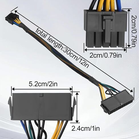 كابل محول الطاقة ATX 24 Pin إلى 10 Pin (نحاس 18AWG، غلاف مجدول) - محول 30 سم لمصدر طاقة اللوحة الأم 10 Pin (33 سم/13.0 بوصة) in Kuwait