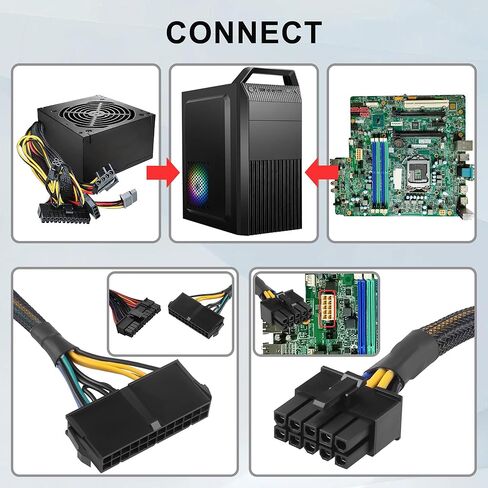 كابل محول الطاقة ATX 24 Pin إلى 10 Pin (نحاس 18AWG، غلاف مجدول) - محول 30 سم لمصدر طاقة اللوحة الأم 10 Pin (33 سم/13.0 بوصة) in Kuwait