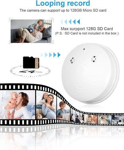 1080P WiFi Hidden Camera, Smoke Detector Spy Cam with Motion Detection, Loop Recording, No Audio - Indoor Home Security Cameras for Baby & Pet No SD Card No Smoke Detector Function in Kuwait