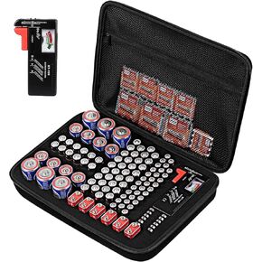 Battery Organizer Storage Case with Tester for AA AAA C D 9V Battery Holder 7 Batteries Variety Pack 111 Batteries Mesh Bag (Batteries Not Included) (black-blue) in Saudi Arabia
