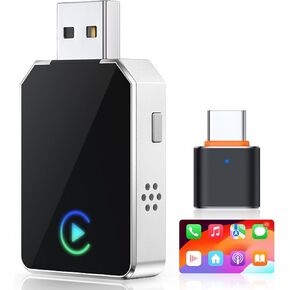 محول SPIRITIME اللاسلكي CarPlay لهاتف iPhone - اتصال تلقائي لمدة 5 ثوانٍ | 1-انقر فوق تبديل الهاتف للعائلات | تحويل سلكي إلى لاسلكي | مستقر وسريع، التوصيل والتشغيل | يدعم مصنع سيارات CarPlay 2016+ in Kuwait
