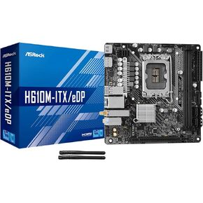 اللوحة الأم ASRock H610M-ITX/eDP Mini-ITX، تدعم معالجات Intel Core من الجيل 14/13/12th (LGA1700)، DDR4، PCIe 4.0، eDP، HDMI، DisplayPort، Intel Gigabit LAN، Wi-Fi 5، Dr.MOS in Kuwait