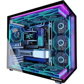 حافظة كمبيوتر MUSETEX Y6، مثبتة مسبقًا 7 مراوح PWM ARGB، حقيبة كمبيوتر ATX Mid Tower، حقيبة كمبيوتر للألعاب مع نوع C، زجاج مقسى كامل الرؤية بزاوية 270 درجة، أسود in Kuwait