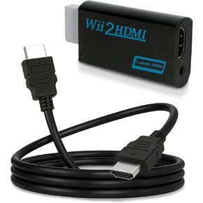 محول Wii إلى HDMI أسود مع كابل HDMI بطول 5 أقدام - محول Wii إلى HDMI متوافق مع وحدة تحكم Nintendo Wii وألعاب Wii والتلفزيون عالي الدقة والشاشة in Kuwait