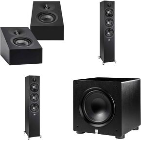 ELAC DF63-BK - مكبر صوت أرضي Debut 3.0 مقاس 6.5 بوصة - أسود (زوج)، DA43-BK Debut 3.0 - DA43-BK Atmos/مكبر صوت على الحائط PS250-BK - مضخم صوت Varro Premium 10 بوصة بقدرة 250 وات مع معادل صوت تلقائي in Kuwait