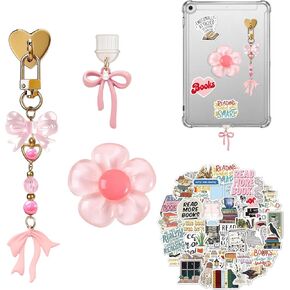 53 PCS Kindle Charms, Type C Dust Plug, Sunflower Grip, Bow Keychain with Hook, 50 Book Stickers, E Reader Decorating Accessories Kit for Paperwhite, Reading Gifts for Women Book Lovers (Yellow) in Kuwait