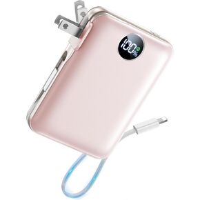 Portable Charger with Built-in Cables & Wall Plug, 10000mAh Power Bank, 4 Outputs 22.5W USB C Fast Charging, Mini Travel Essentials Battery Pack with LED Display for iPhone/iPad/Samsung etc Black in Saudi Arabia