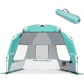 Golabs BT1 Pop up Beach Tent Sun Shelter لـ 3 أشخاص، إعداد لمدة دقيقة واحدة بواسطة عمود متصل مسبقًا وعامل حماية من الأشعة فوق البنفسجية 50+، ظل الشاطئ مع حصيرة أرضية قابلة للفصل، شبكة لرؤية واضحة وتدفق الهواء، فقط 7 أرطال وجيب وخطاف in Kuwait