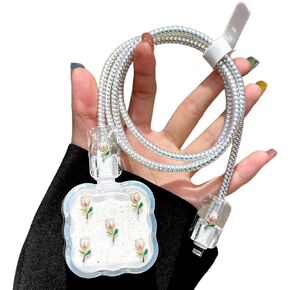 Charger Cover for Apple 40W Dynamic Power Adapter,Cute Flower Elegant Tulips Design,Clear Soft Charger Cable Protector Data Line Cable Wire Saver Protector for iPhone Chargeror iPhone 17 Pro Max in Saudi Arabia