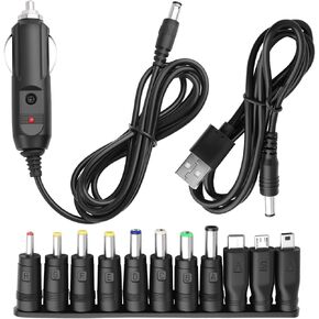 12V Car Charger Kit with DC 5V Power Cable,12V Cigarette Lighter Plug DC 5.5 * 2.1mm Includes USB Cable,11 Connectors,Universal Car Charger Adapter for GPS,DVD Player,Camera in Kuwait