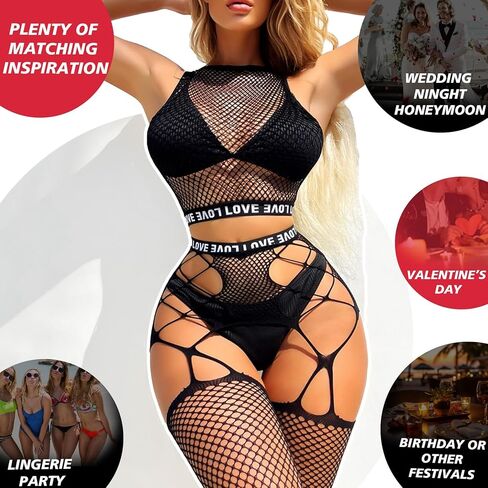 Sexy Lingerie For Women Sparkle Naughty Rhinestone Fishnet Lingerie Set Erotic Mesh Rave Bodysuits Outfit Teddy in Saudi Arabia