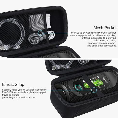 حافظة حماية صلبة من RAIALL لمكبر صوت MiLESEEY GeneSonic Pro Golf، حقيبة سفر مقاومة للصدمات مع جيب شبكي لكابل USB وحلقة تسلق، أسود in Kuwait