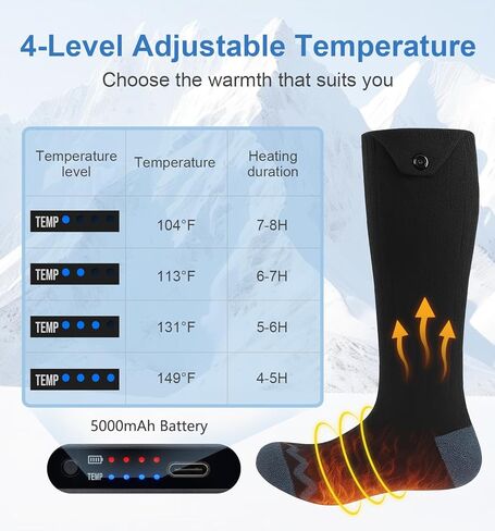 Heated Socks for Men Women 5000mAh Rechargeable Heated Socks 4 Heat Settings Washable Foot Warmer in Saudi Arabia
