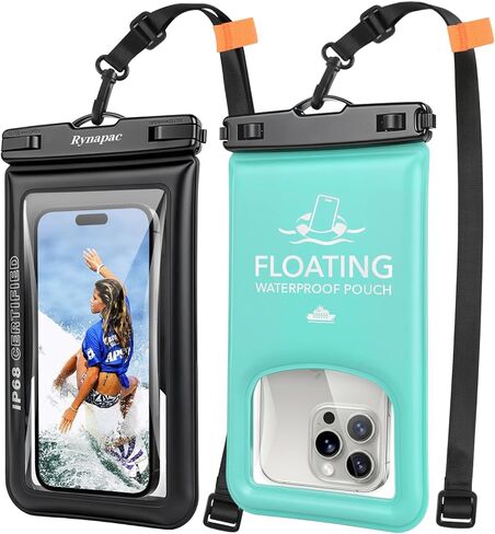 Waterproof Phone Pouch Floating 2 Pack, IP68 Waterproof Phone Case with Lanyard for iPhone 17 16 15 Pro Max, Galaxy S26 Ultra, Touch Screen, Cell Phone Dry Bag for Beach Cruise Essentials, Up to 8.5" in Saudi Arabia
