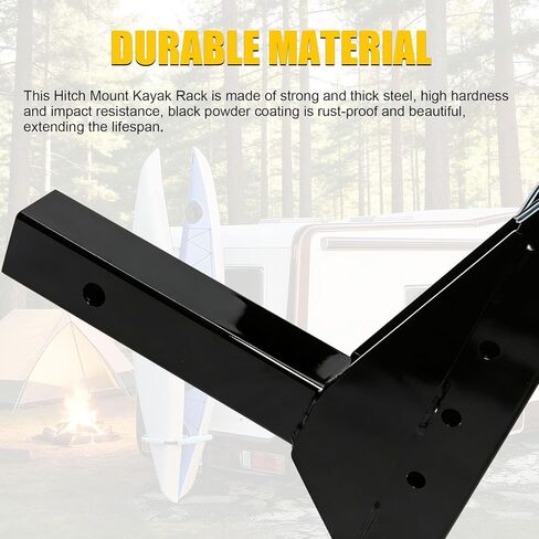 رف PENSUN RV Hitch Mount Kayak، حامل كاياك عمودي بطول 2 بوصة، حامل كاياك فولاذي شديد التحمل قابل للتعديل يحمل ما يصل إلى 150 رطلاً للمركبات الترفيهية والشاحنات وسيارات الدفع الرباعي، مع حشوة ناعمة وأشرطة سقاطة in Kuwait