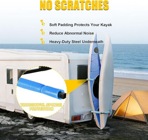 رف PENSUN RV Hitch Mount Kayak، حامل كاياك عمودي بطول 2 بوصة، حامل كاياك فولاذي شديد التحمل قابل للتعديل يحمل ما يصل إلى 150 رطلاً للمركبات الترفيهية والشاحنات وسيارات الدفع الرباعي، مع حشوة ناعمة وأشرطة سقاطة in Kuwait