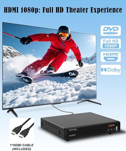 مشغل DVD HDMI لجميع المناطق للتلفزيون، تنسيقات متعددة وغطاء معدني، مشغل أقراص مضغوطة مدمج مع منفذ USB/صوت دولبي الرقمي للتلفزيون الذكي، كبار السن، نظام ستيريو منزلي، كابل HDMI وجهاز تحكم عن بعد in Kuwait