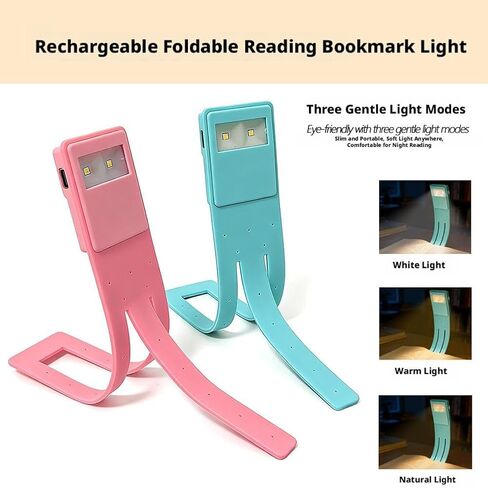 Rechargeable Book Light for Kindle – Clip-on LED Reading Lamp,Portable Bookmark Light with 3 Color Temperatures Adjustment,TPR Flexible Stand,Eye-Caring Bedtime Lamp for Kids Book Lovers (Pink) in Saudi Arabia