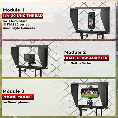 Cell Phone Fence Mount with Shade, Game Changer Mounting kit for iPhones, Mevo Start, GoPro, Insta 360 and Other Action Cameras, for Recording Baseball,Softball and Tennis Games(Matte Black) in Saudi Arabia