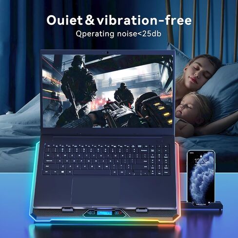 مبرد كمبيوتر محمول للألعاب مع 13 مروحة فائقة الهدوء، وشاشة LCD وRGB متعدد الألوان - 10 أوضاع إضاءة، 9 ارتفاعات قابلة للتعديل، منافذ USB مزدوجة، حامل هاتف مدمج لأجهزة الكمبيوتر المحمولة مقاس 15 إلى 21 بوصة على المكتب أو الكمبيوتر المحمول in Kuwait