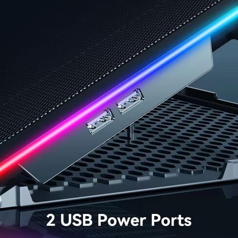 مبرد كمبيوتر محمول للألعاب مع 13 مروحة فائقة الهدوء، وشاشة LCD وRGB متعدد الألوان - 10 أوضاع إضاءة، 9 ارتفاعات قابلة للتعديل، منافذ USB مزدوجة، حامل هاتف مدمج لأجهزة الكمبيوتر المحمولة مقاس 15 إلى 21 بوصة على المكتب أو الكمبيوتر المحمول in Kuwait