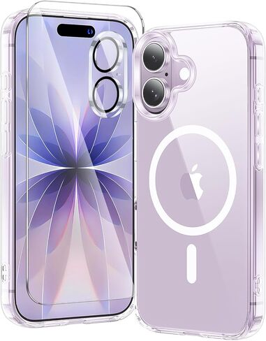 حافظة Toushion 3 في 1 لهاتف iPhone 17 شفافة، تناسب MagSafe، غير صفراء، واقي شاشة * 1 واقي عدسة الكاميرا * 1، حماية من الدرجة العسكرية لغطاء الهاتف 6.3 بوصة in Kuwait