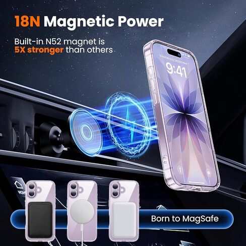 حافظة Toushion 3 في 1 لهاتف iPhone 17 شفافة، تناسب MagSafe، غير صفراء، واقي شاشة * 1 واقي عدسة الكاميرا * 1، حماية من الدرجة العسكرية لغطاء الهاتف 6.3 بوصة in Kuwait