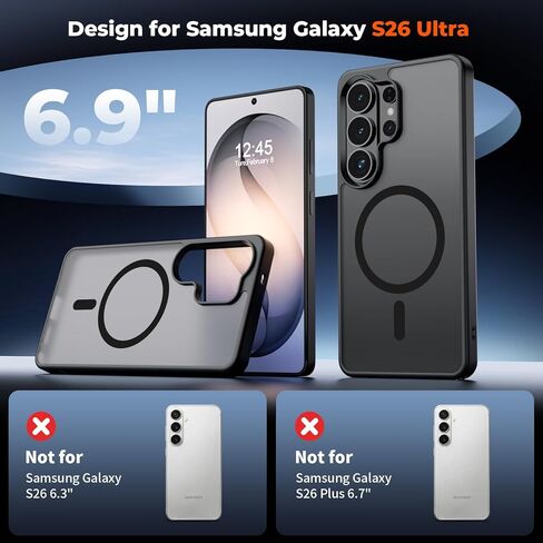 حافظة SUPFINE مغناطيسية لهاتف Samsung Galaxy S26 Ultra مع واقي شاشة، (مغناطيس مدمج) (حماية من السقوط من الدرجة العسكرية) حافظة هاتف نحيفة شفافة مضادة للصدمات، أسود in Kuwait