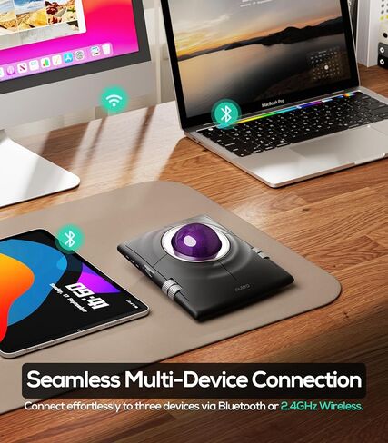 Nulea M512 ماوس كرة التتبع اللاسلكي، كرة التتبع المريحة 55 مم، DPI قابلة للتعديل للتحكم الدقيق، متوافقة مع اليد اليسرى أو اليمنى، قابلة لإعادة الشحن، بلوتوث متعدد الأجهزة و2.4 جيجا هرتز in Kuwait