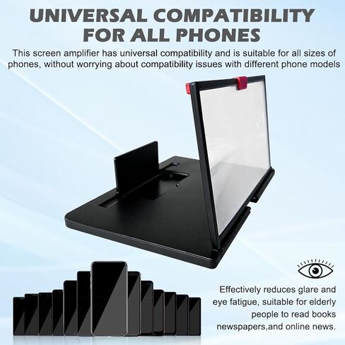 Screen Phone Magnifier, 12" HD Mobile Phone Magnifier Projector Screen for Movies,Videos, Gaming Portable Foldable 3D Magnifying Scree-n for Elderly(Color:Black) in Kuwait