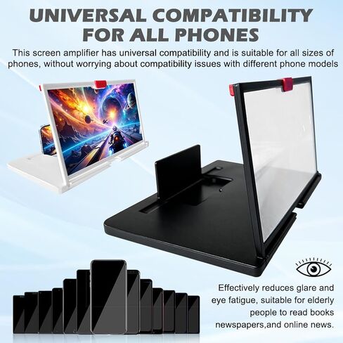 Screen Phone Magnifier, 12" HD Mobile Phone Magnifier Projector Screen for Movies,Videos, Gaming Portable Foldable 3D Magnifying Scree-n for Elderly(Color:Black) in Kuwait