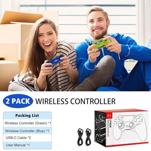SHINXIN 2 وحدة تحكم لاسلكية متوافقة مع PS4/Slim/Pro/PC مع اهتزاز مزدوج/3.5 ملم صوت/منفذ من النوع C و2 قطعة كابل من النوع C in Kuwait