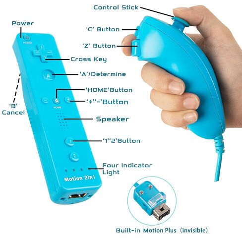 مجموعة ألعاب Wii U Deluxe - عبوتان من عجلات القيادة السوداء ومسدسات Wii Zapper الخفيفة + 2 وحدة تحكم لاسلكية Motion Plus مع Nunchucks + 2 غطاء من السيليكون وأحزمة معصم، متوافقة مع وحدة تحكم Nintendo Wii وWii U (أزرق ووردي) in Kuwait