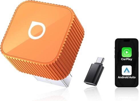 OTTOCAST 2026 New Mini Slim Orange، محول CarPlay 2 في 1 لاسلكي ومحول Android التلقائي، توصيل وتشغيل دونجل Carplay اللاسلكي، اتصال تلقائي 5s، مكعب صغير للسيارات السلكية في المصنع، iPhone وAndroid in Kuwait