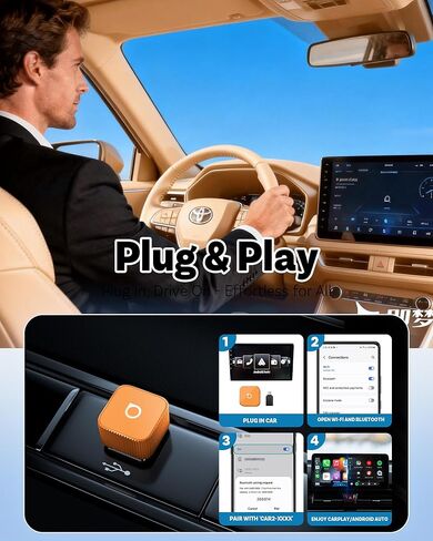 OTTOCAST 2026 New Mini Slim Orange، محول CarPlay 2 في 1 لاسلكي ومحول Android التلقائي، توصيل وتشغيل دونجل Carplay اللاسلكي، اتصال تلقائي 5s، مكعب صغير للسيارات السلكية في المصنع، iPhone وAndroid in Kuwait