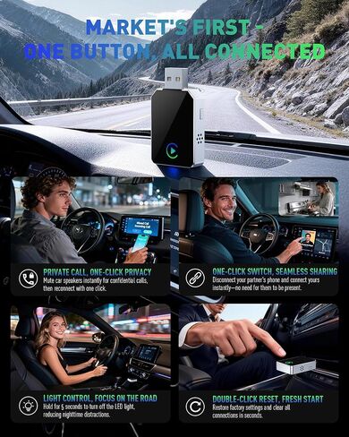 محول SPIRITIME اللاسلكي CarPlay لهاتف iPhone - اتصال تلقائي لمدة 5 ثوانٍ | 1-انقر فوق تبديل الهاتف للعائلات | تحويل سلكي إلى لاسلكي | مستقر وسريع، التوصيل والتشغيل | يدعم مصنع سيارات CarPlay 2016+ in Kuwait